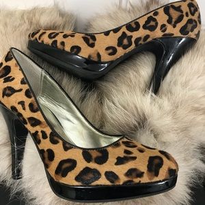 Alfani leopard print cow hair platform heels 7.5